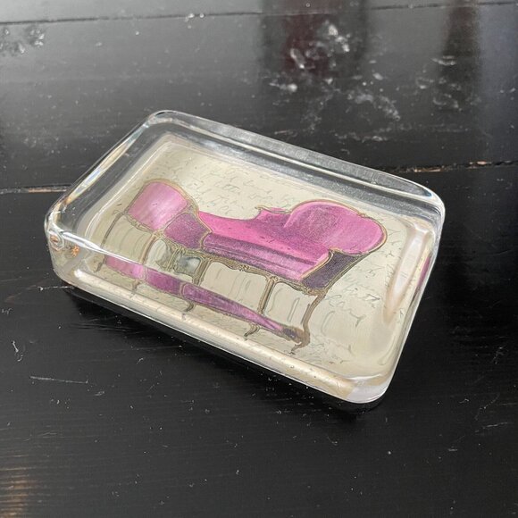 SIGNED JOHN DERIAN RECTANGULAR GLASS PAPERWEIGHT - Picture 2 of 3